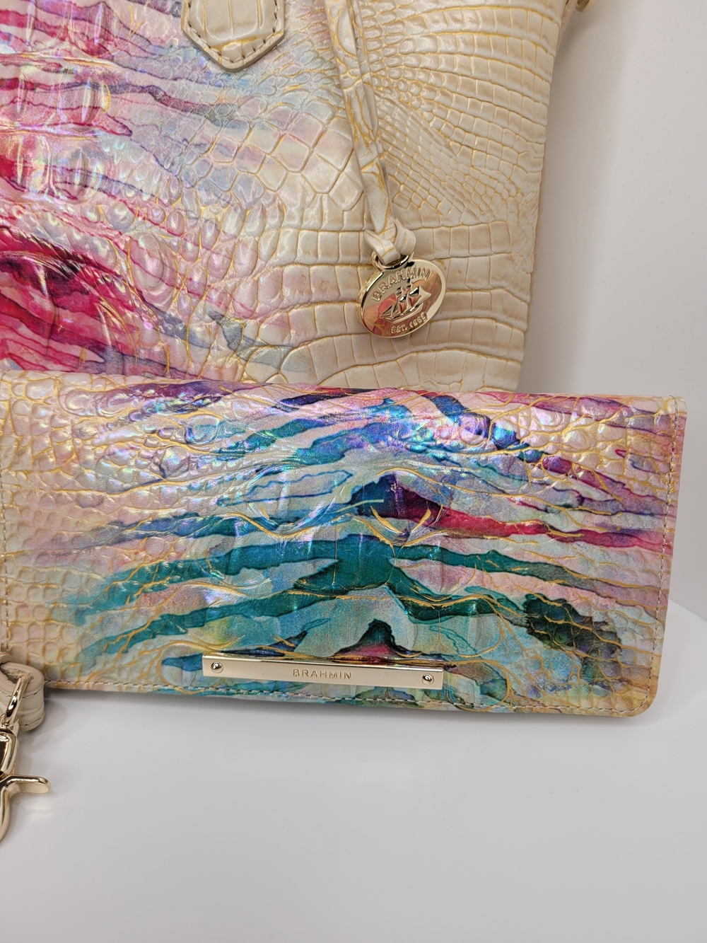 👉✨️ Brahmin Iridescent Entice Ombre Melbourne Duxbury Satchel Bag Wallet Set - Picture 3 of 15